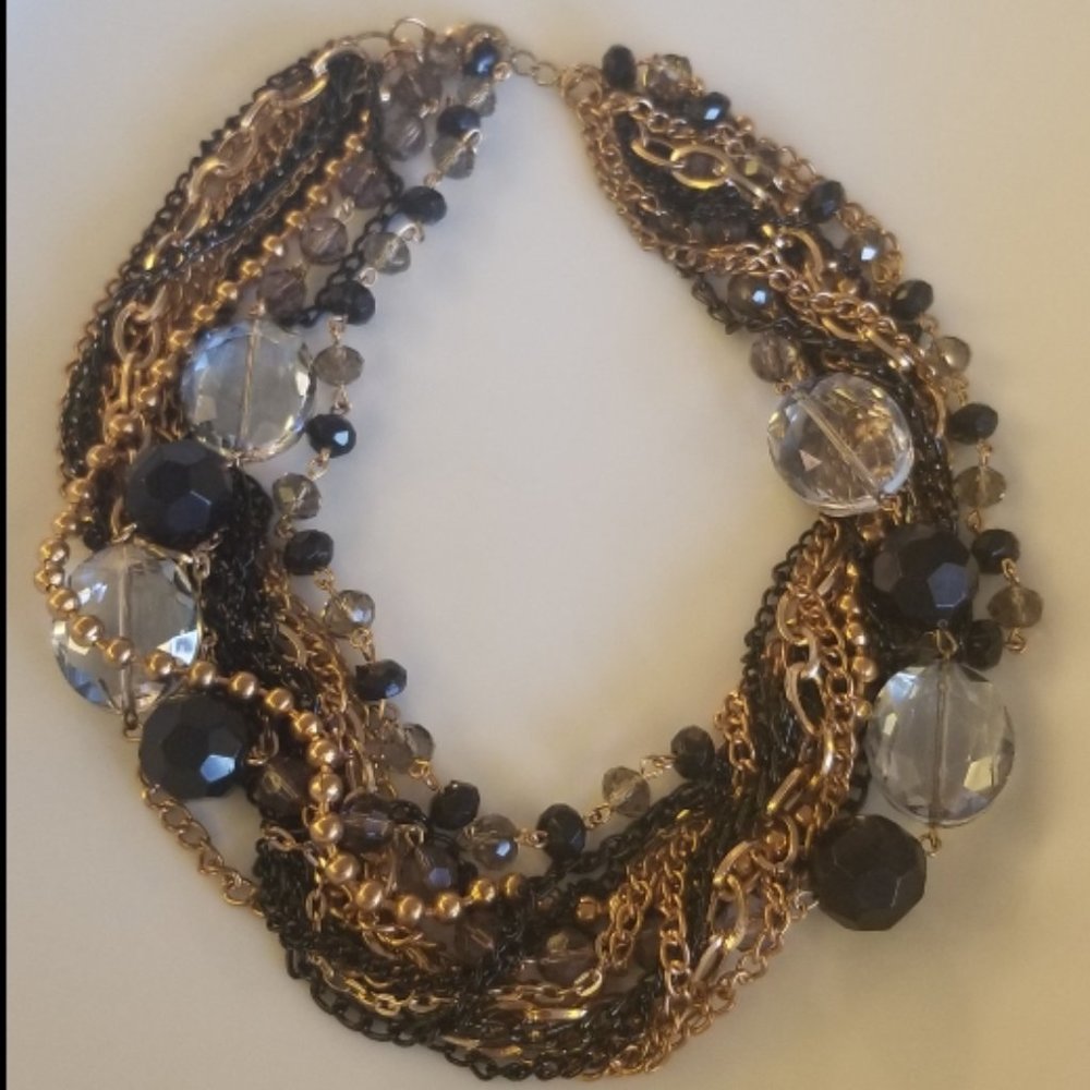 Statement Necklace multi layered beads black gold